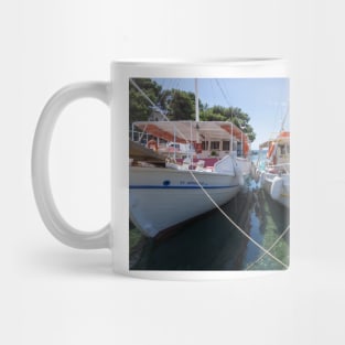 Two sail boats tethered. Mug